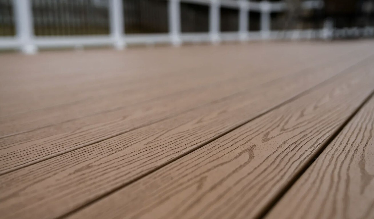 Close-up view of high-quality composite deck boards installed in Pittsburg, CA